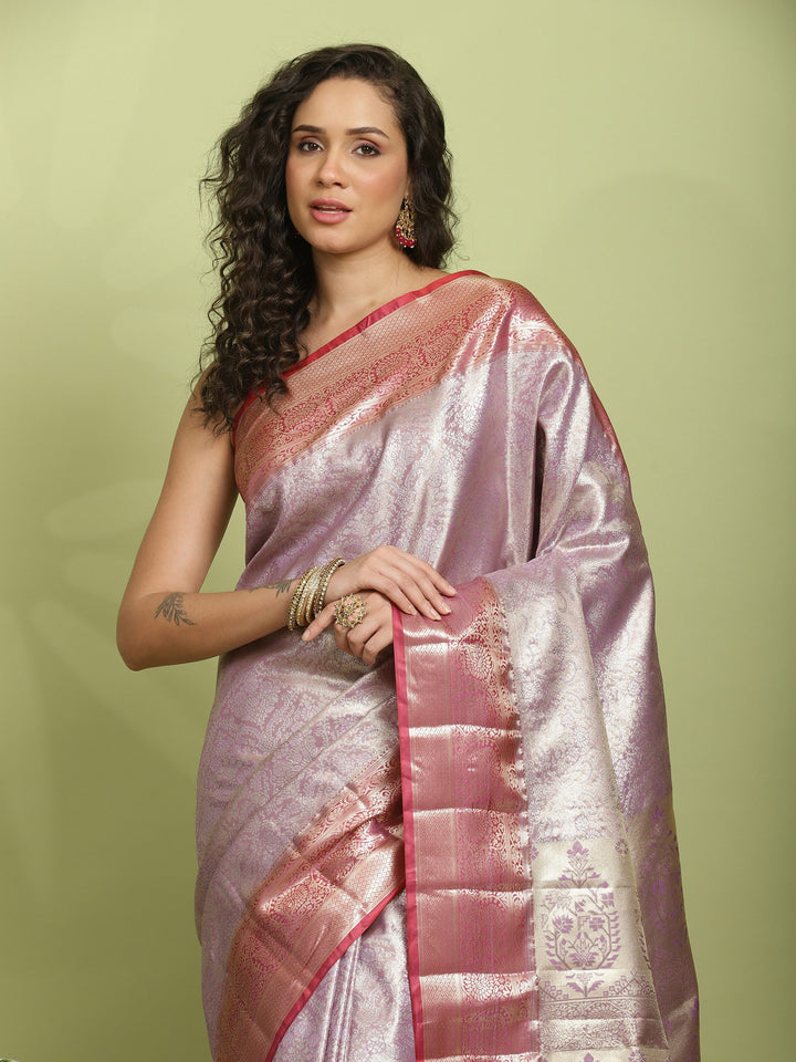 Lavender Woven Design Art Silk Saree