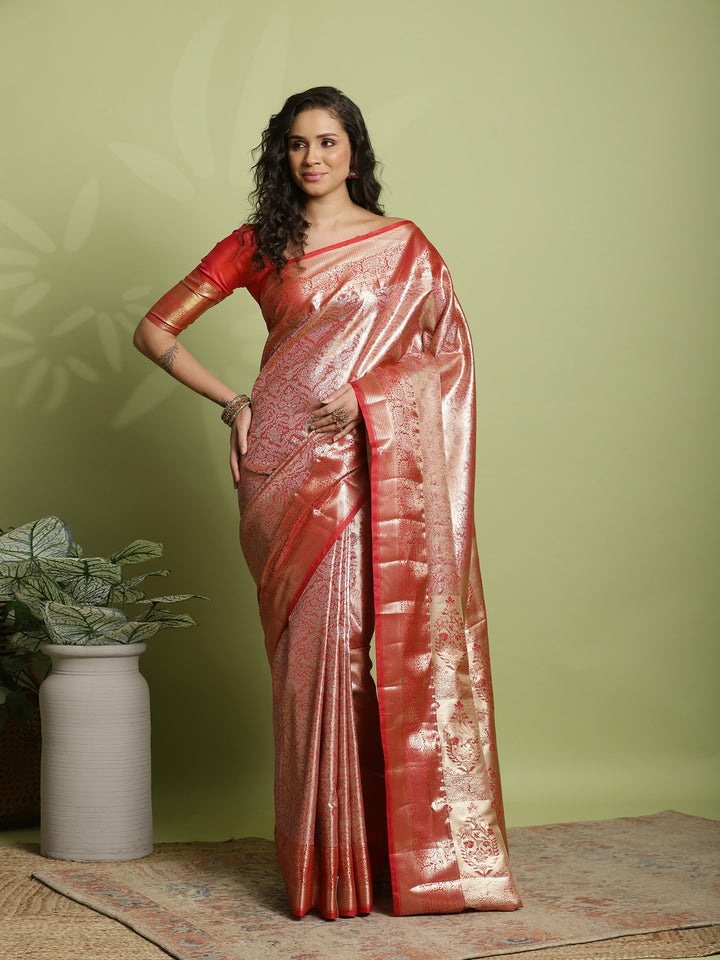 Peach Woven Design Art Silk Saree