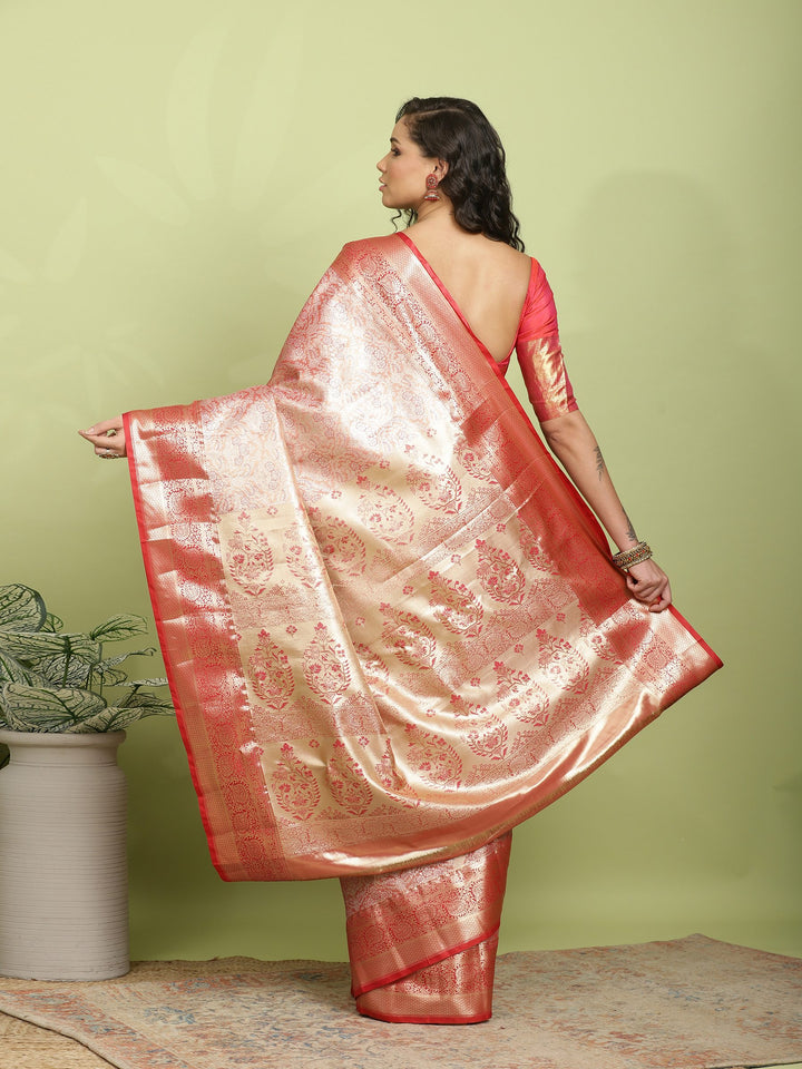 Peach Woven Design Art Silk Saree