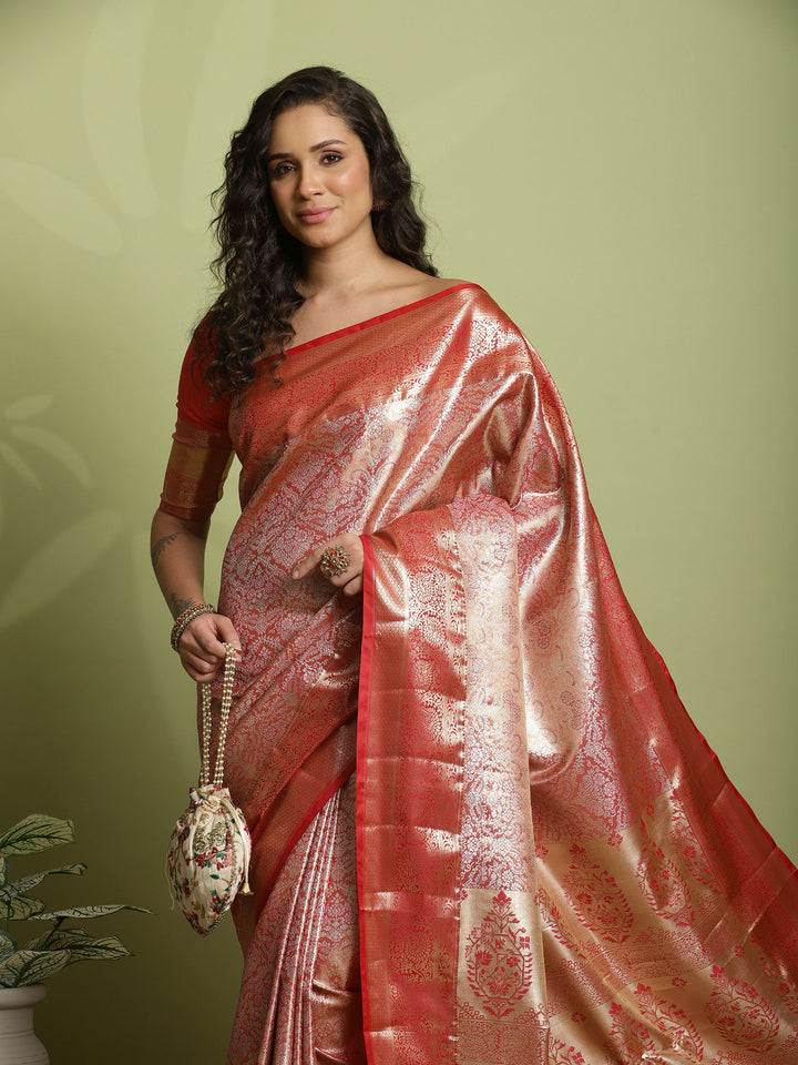 Peach Woven Design Art Silk Saree