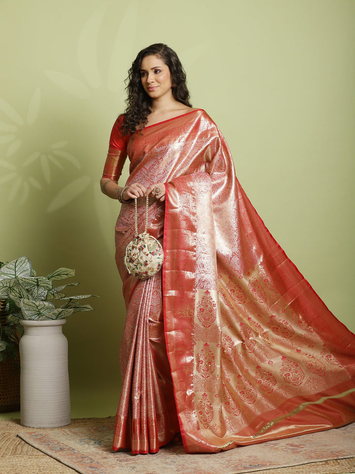 Peach Woven Design Art Silk Saree