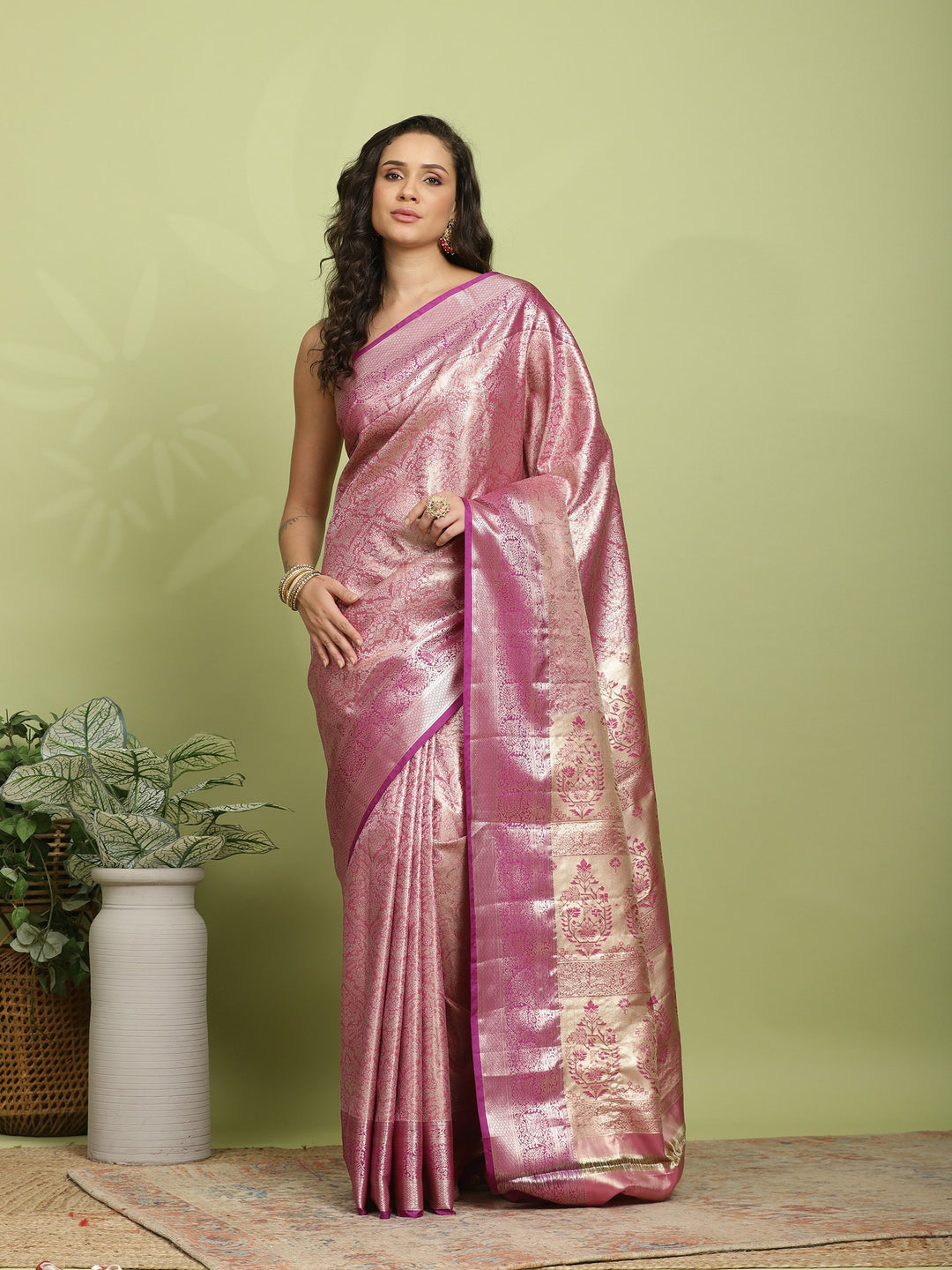 Pink Lavender Woven Design Art Silk Saree