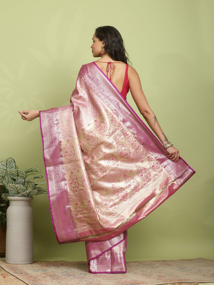 Pink Lavender Woven Design Art Silk Saree