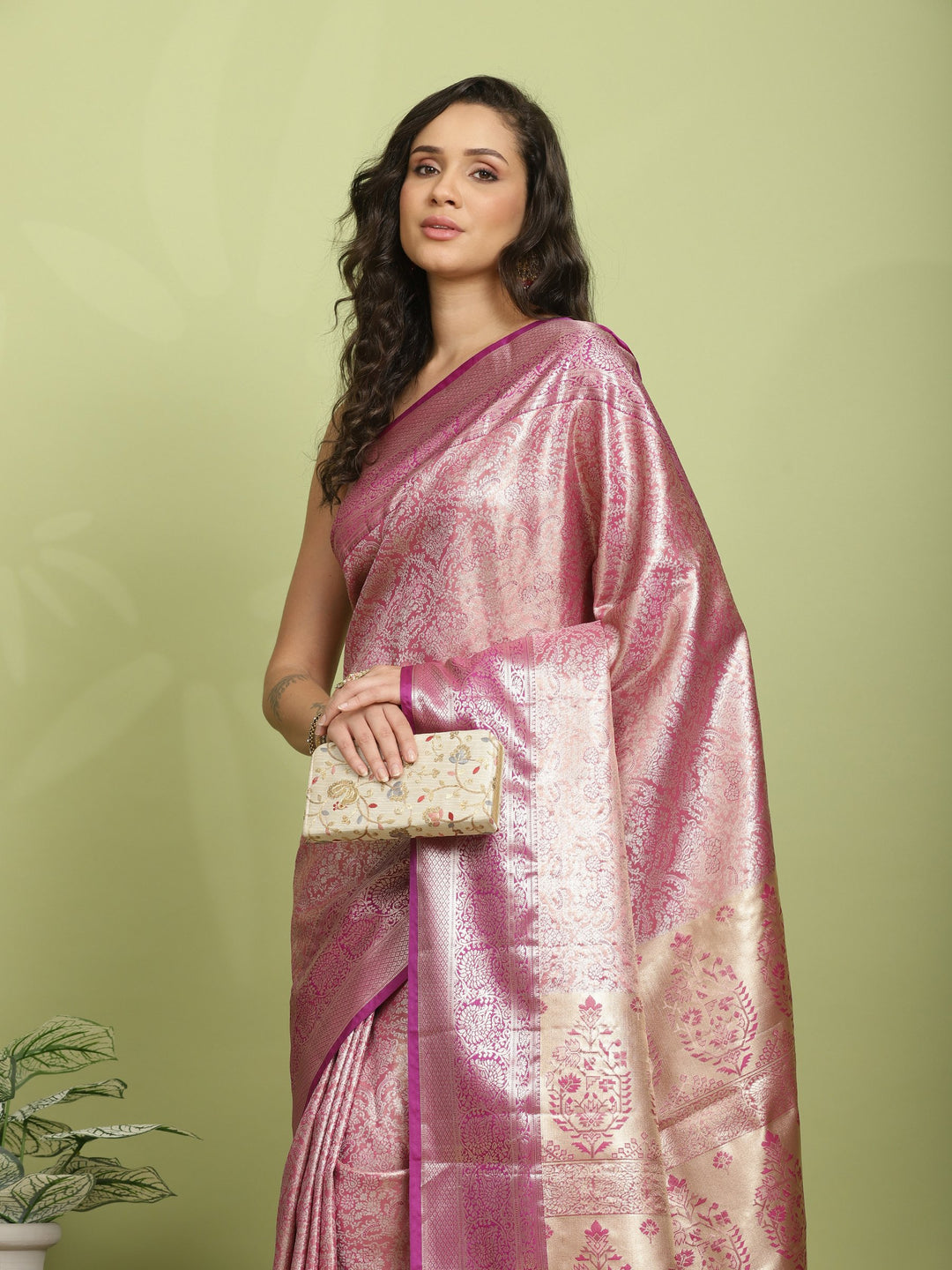 Pink Lavender Woven Design Art Silk Saree