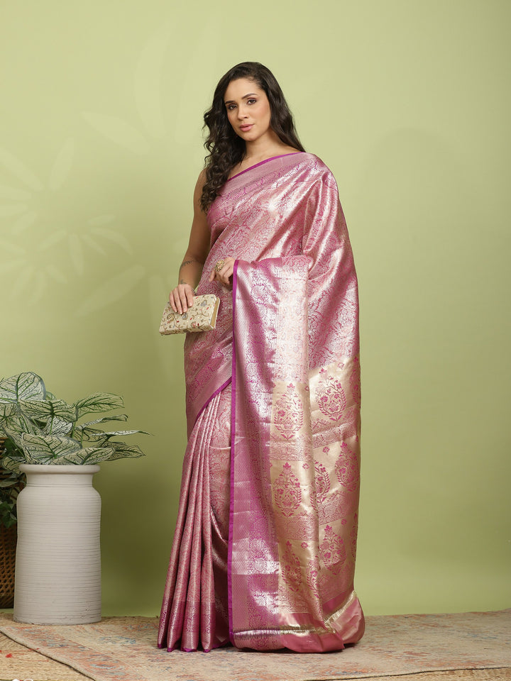 Pink Lavender Woven Design Art Silk Saree
