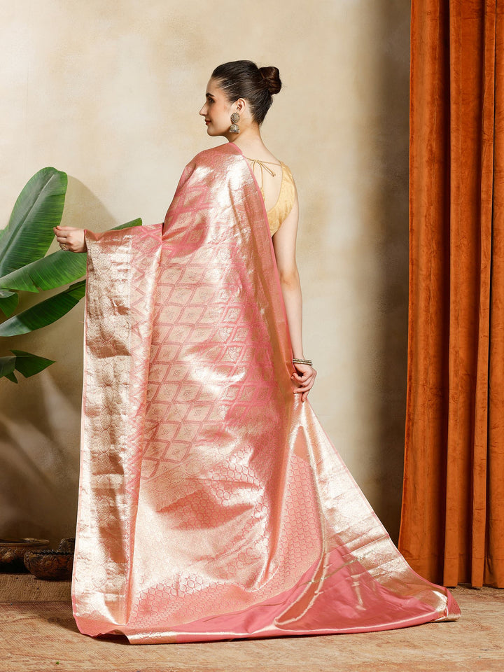 Pink Kalamkari Woven Design Art Silk Saree
