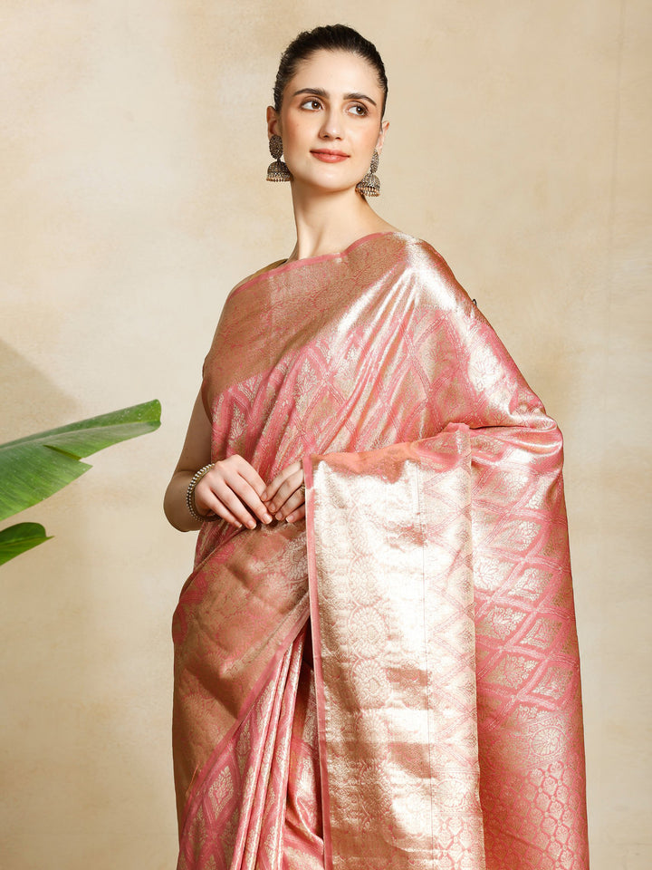 Pink Kalamkari Woven Design Art Silk Saree