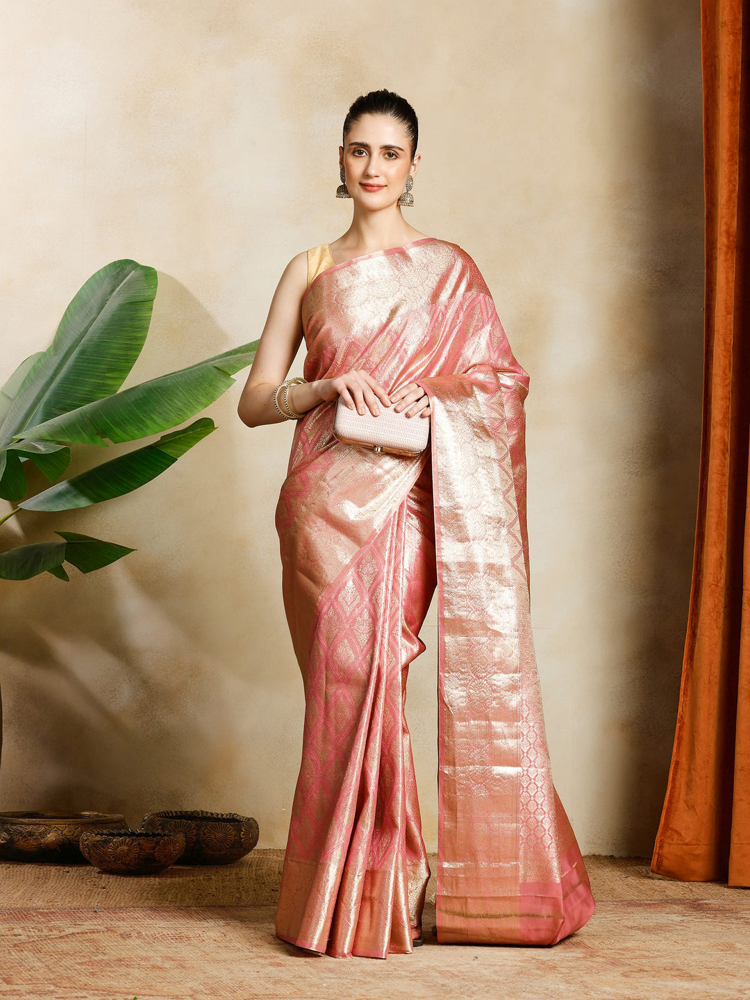Pink Kalamkari Woven Design Art Silk Saree