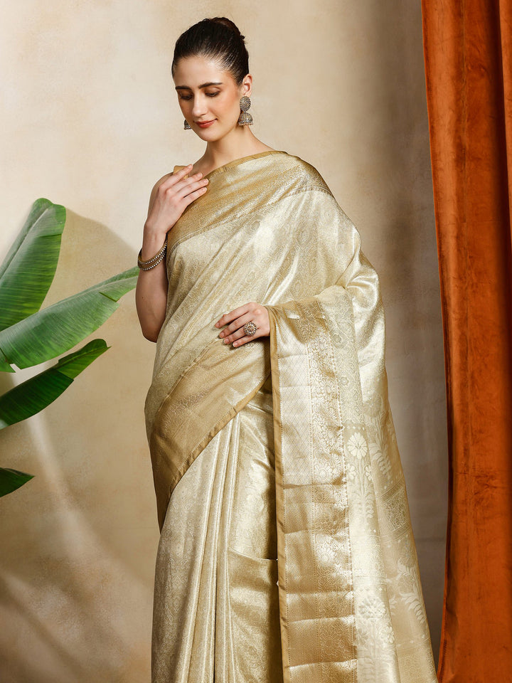 Beige Kalamkari Woven Design Art Silk Saree