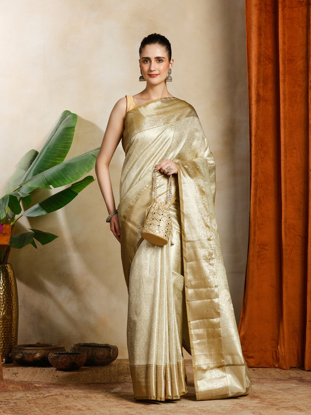 Beige Kalamkari Woven Design Art Silk Saree