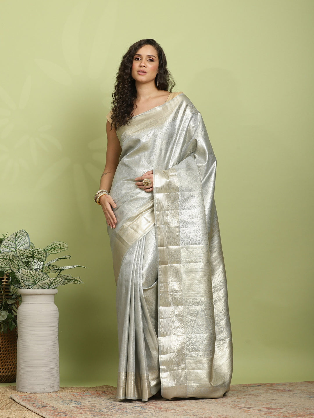 Grey Woven Design Art Silk Saree