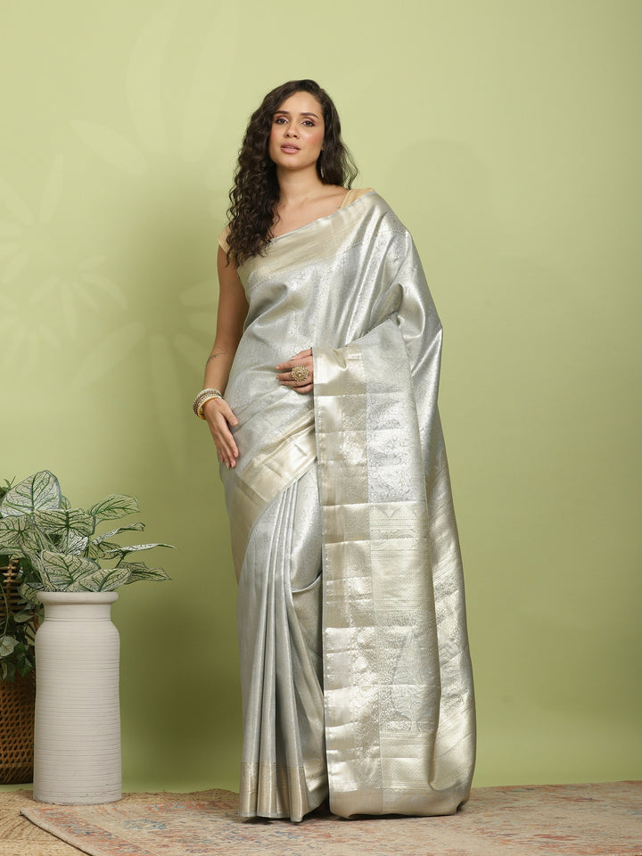 Grey Woven Design Art Silk Saree