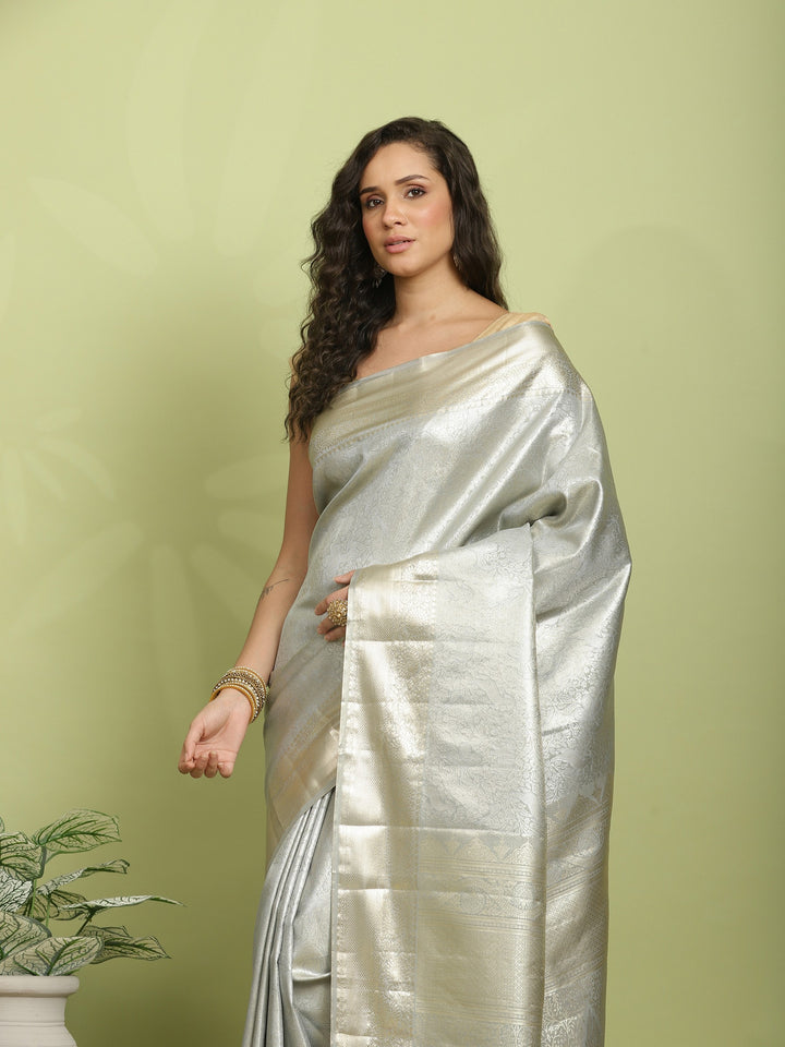 Grey Woven Design Art Silk Saree