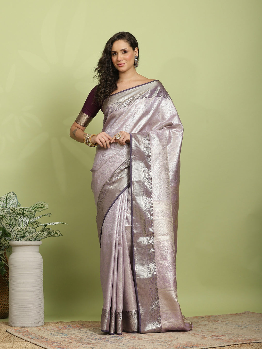 Lavender Woven Design Art Silk Saree