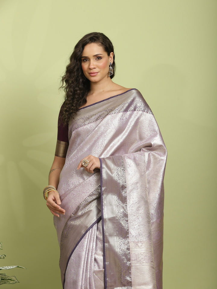 Lavender Woven Design Art Silk Saree