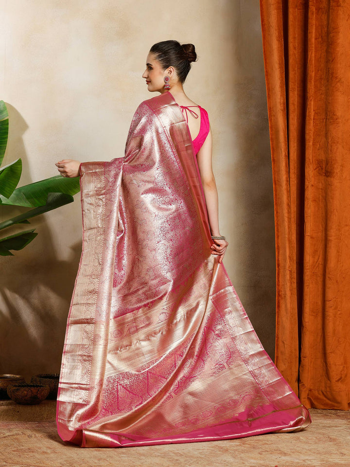 Magenta Kalamkari Woven Design Art Silk Saree
