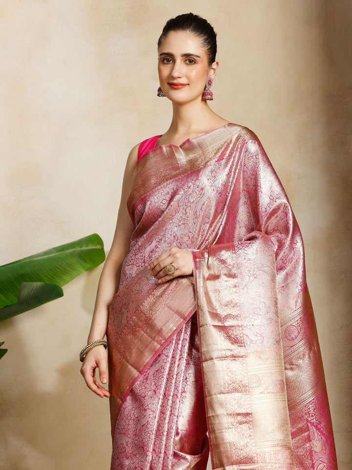 Magenta Kalamkari Woven Design Art Silk Saree