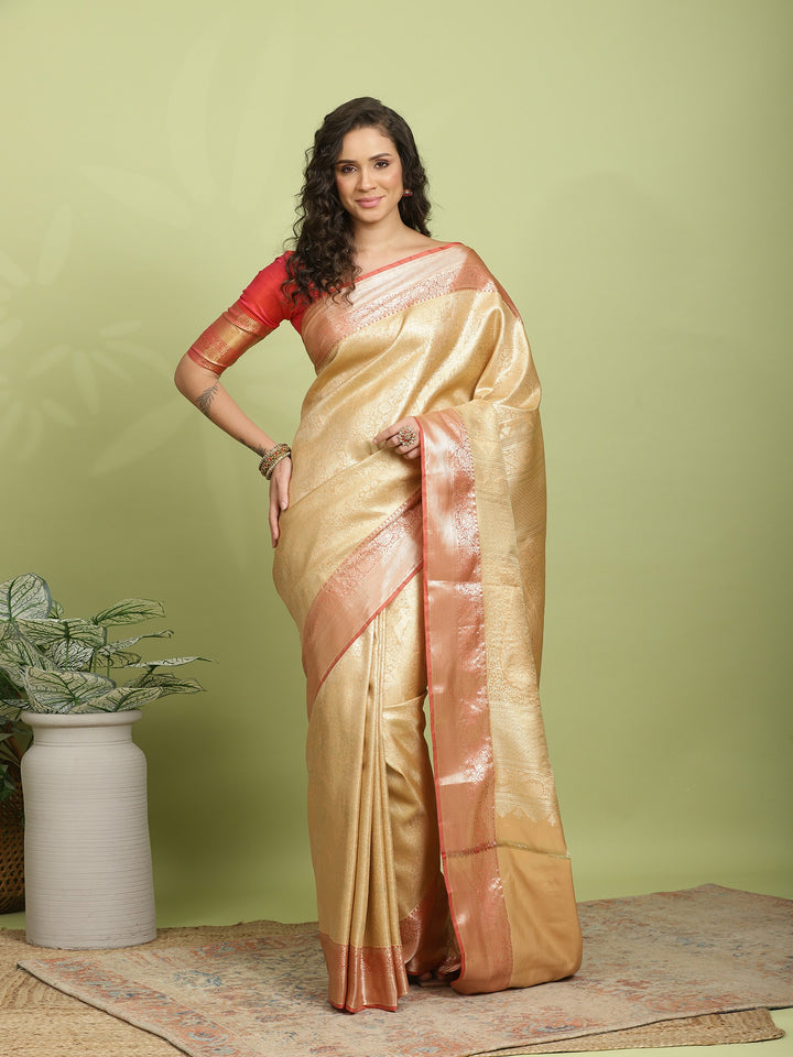 Peach Woven Design Art Silk Saree