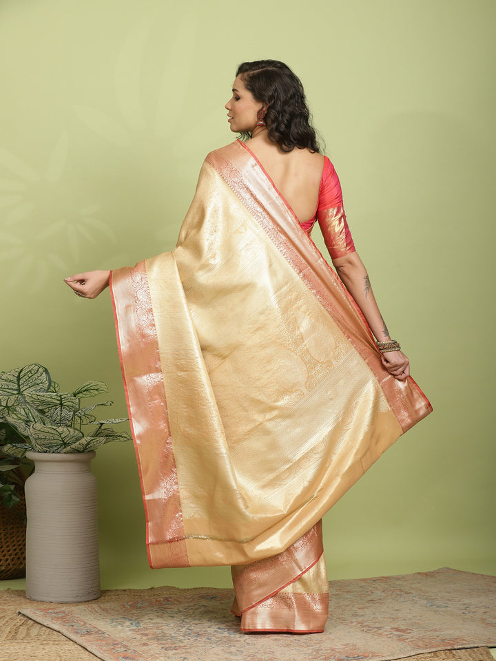 Peach Woven Design Art Silk Saree