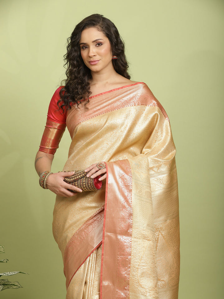 Peach Woven Design Art Silk Saree