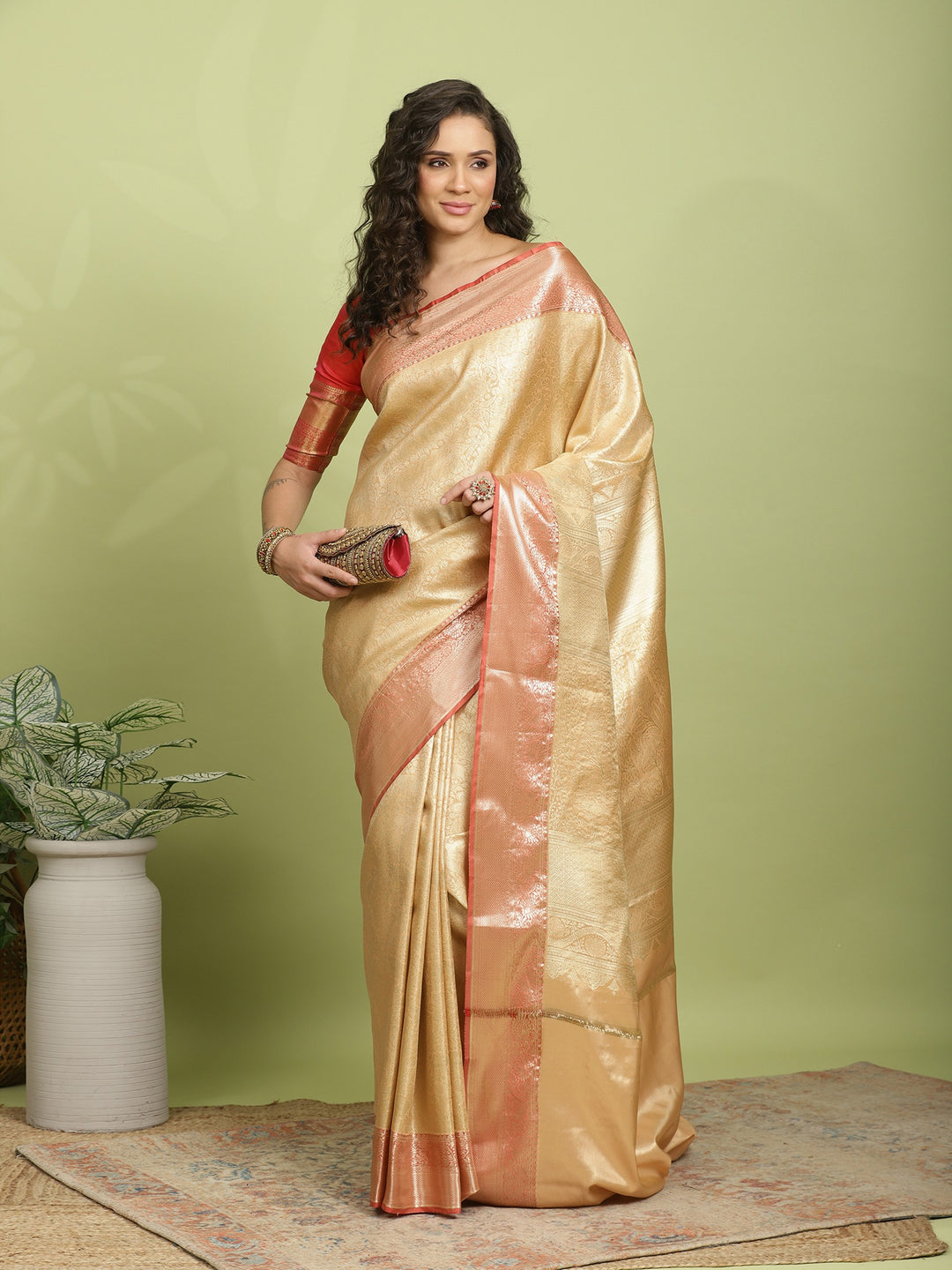 Peach Woven Design Art Silk Saree
