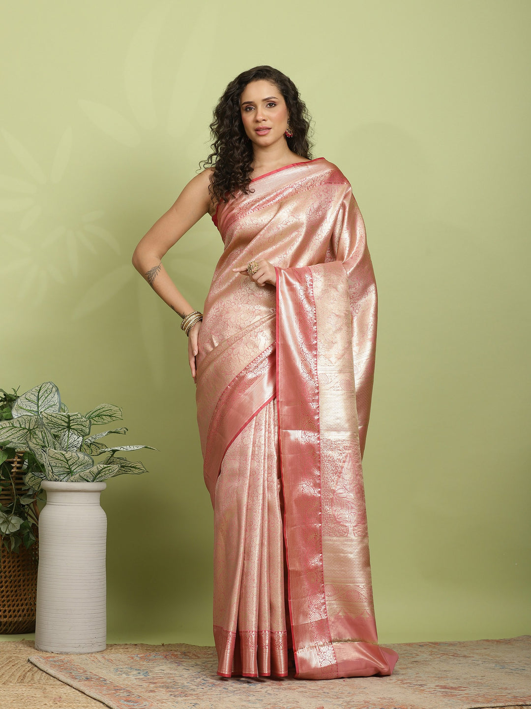 Pink Woven Design Art Silk Saree