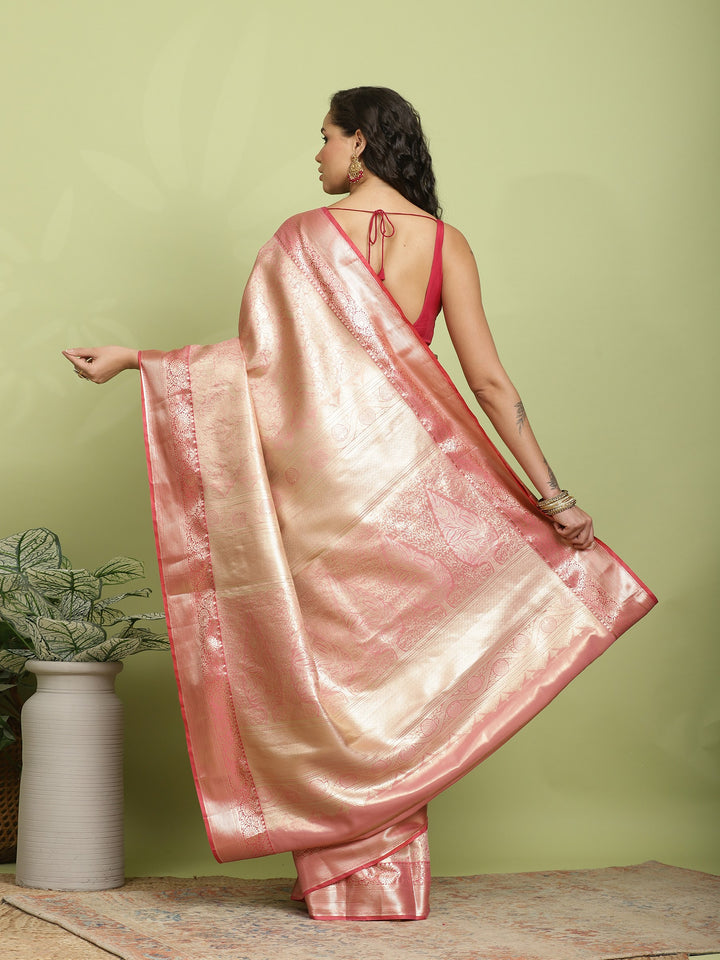 Pink Woven Design Art Silk Saree