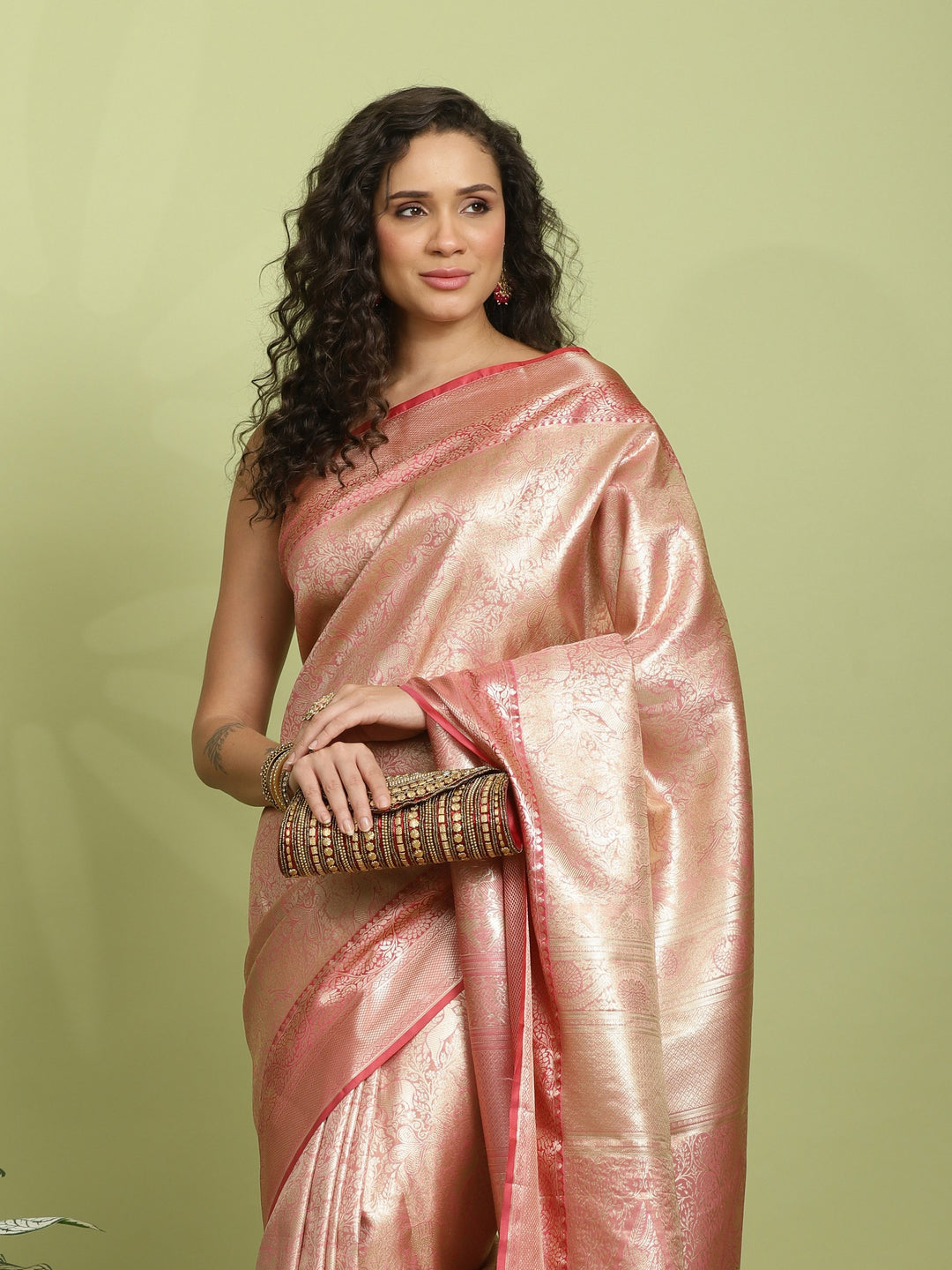 Pink Woven Design Art Silk Saree
