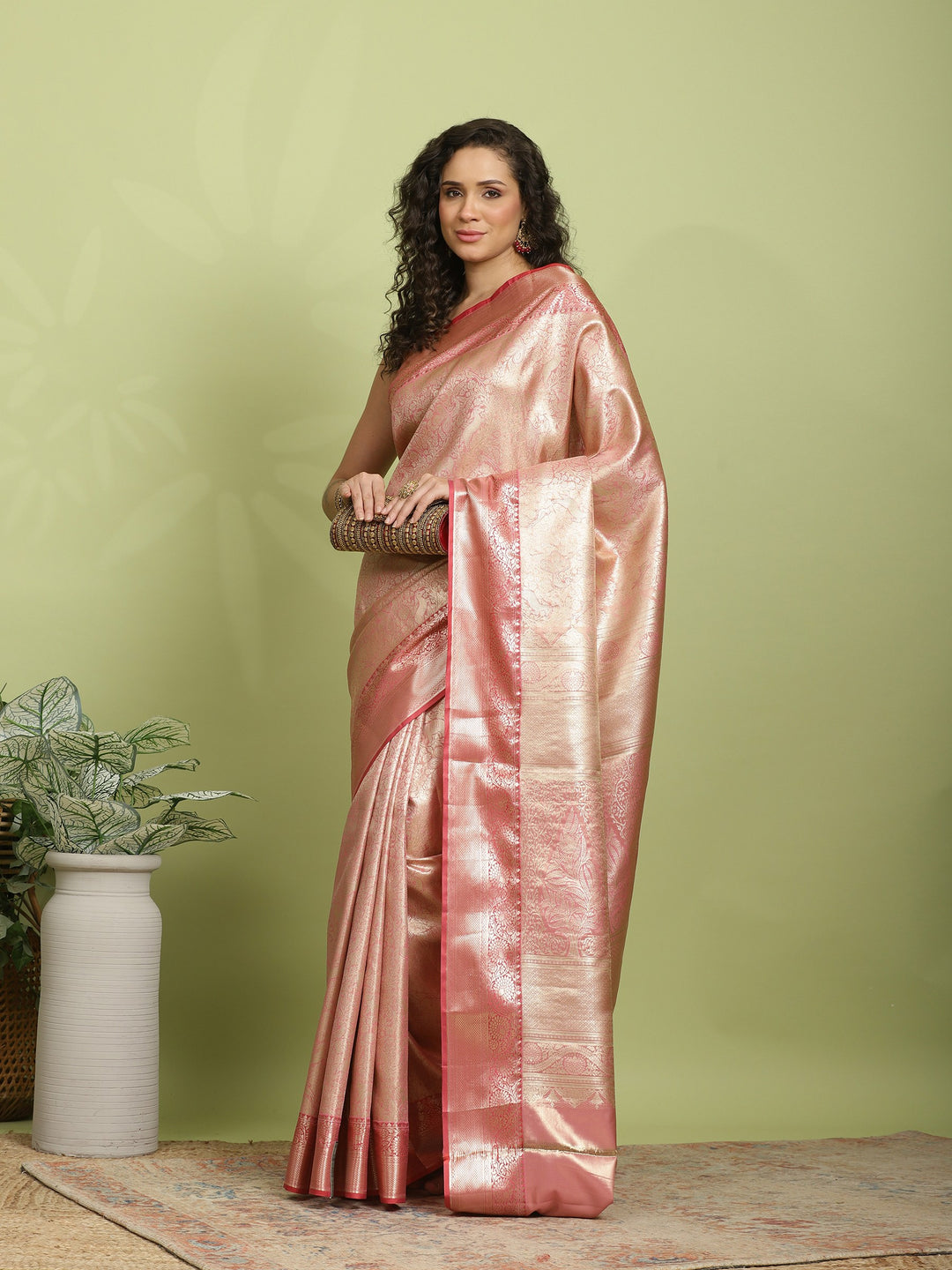Pink Woven Design Art Silk Saree