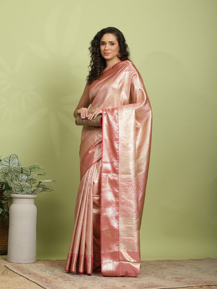 Pink Woven Design Art Silk Saree