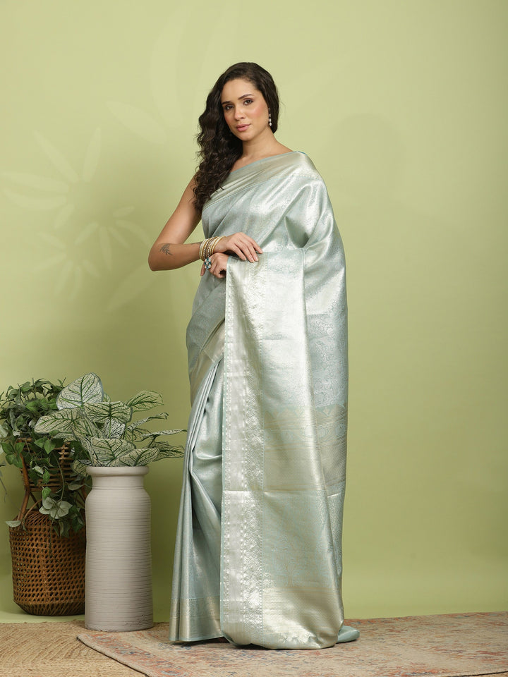 Sky Blue Woven Design Art Silk Saree