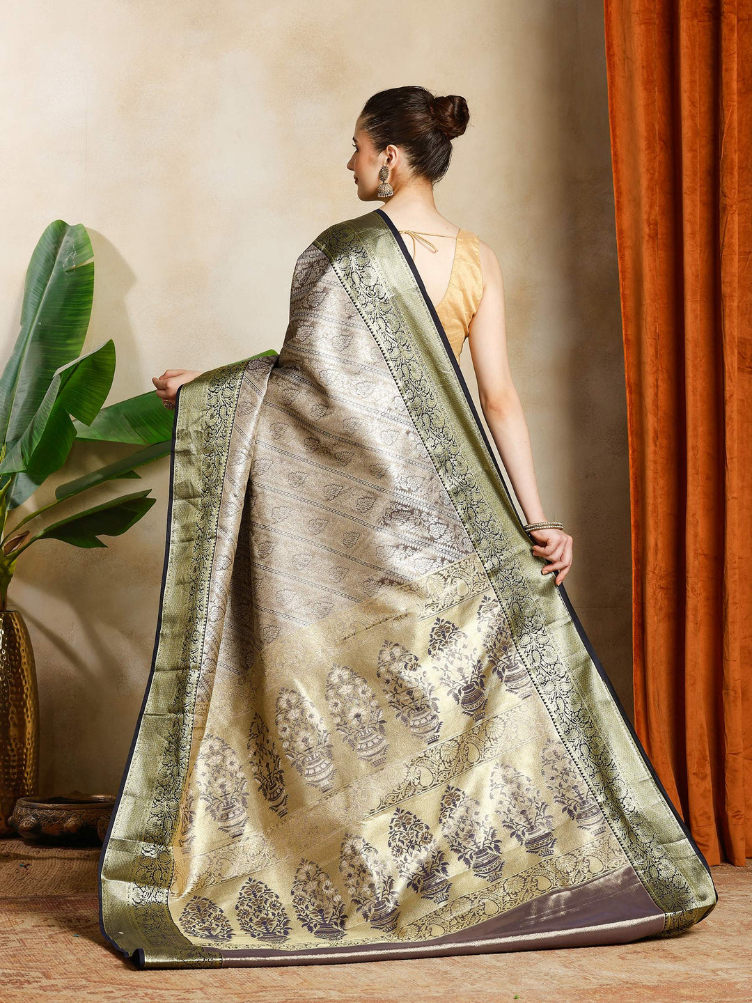 Grey Kalamkari Woven Design Art Silk Saree