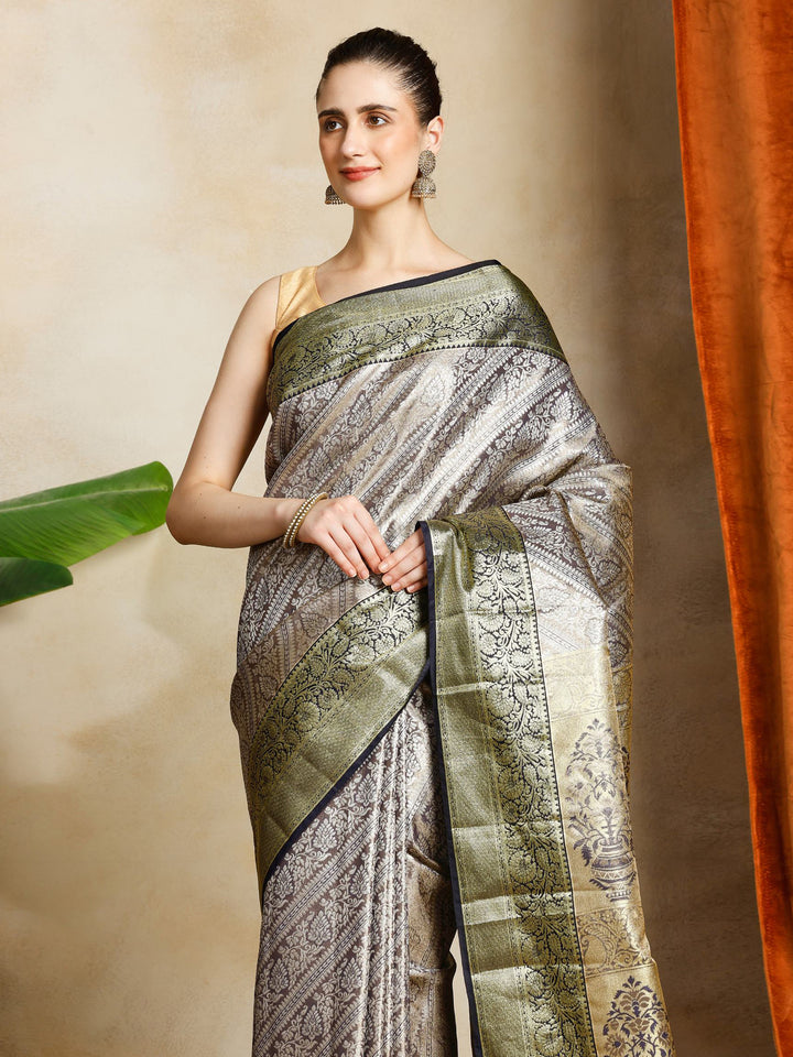 Grey Kalamkari Woven Design Art Silk Saree
