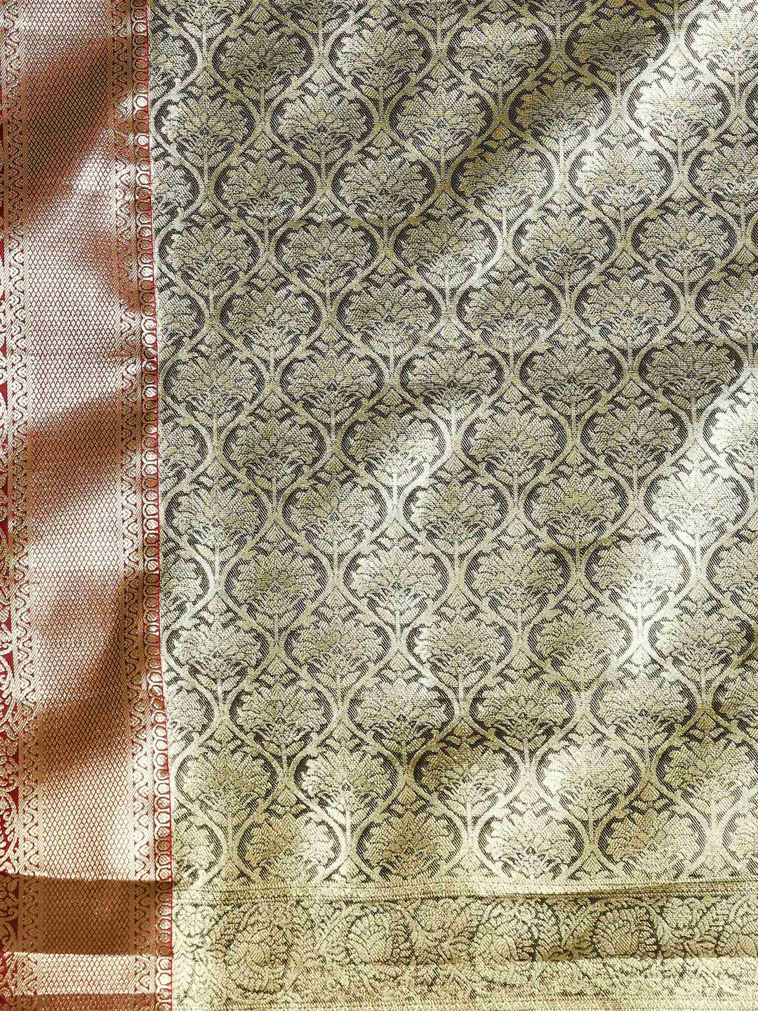 Olive Green Kalamkari Woven Design Art Silk Saree