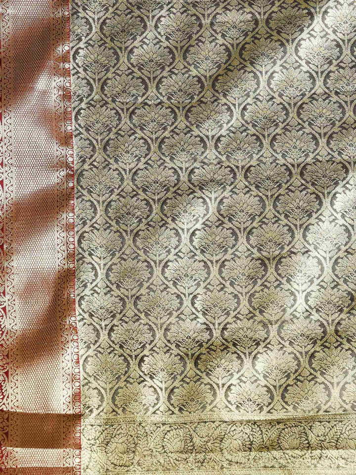 Olive Green Kalamkari Woven Design Art Silk Saree