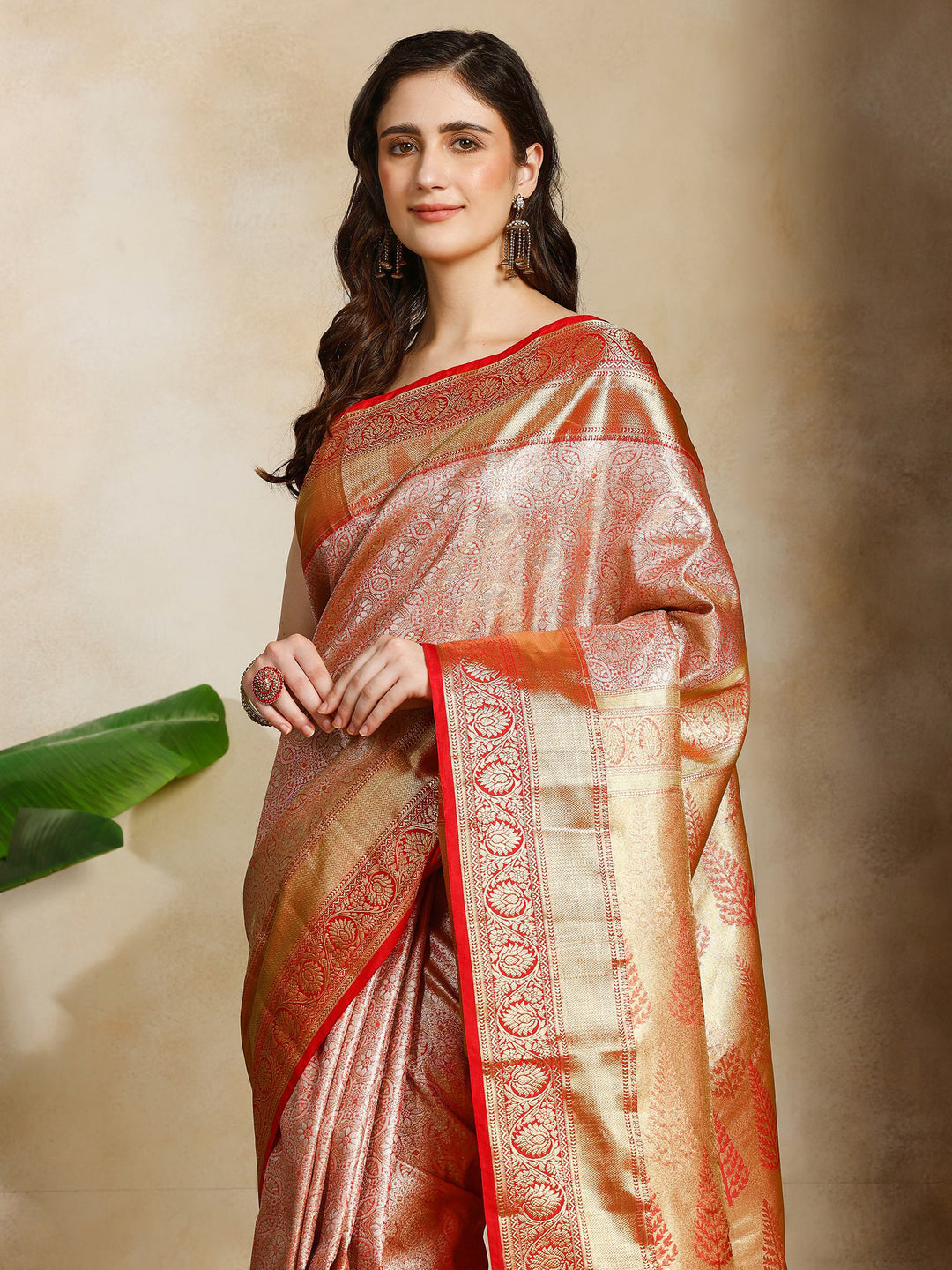 Pink Kalamkari Woven Design Art Silk Saree