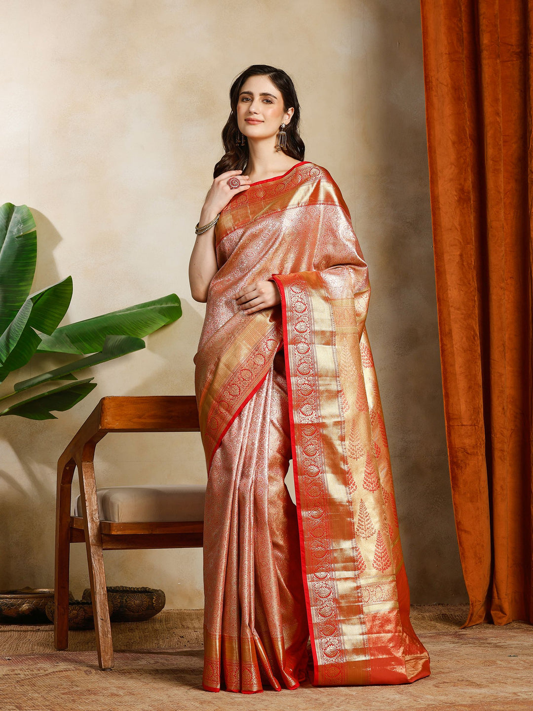 Pink Kalamkari Woven Design Art Silk Saree