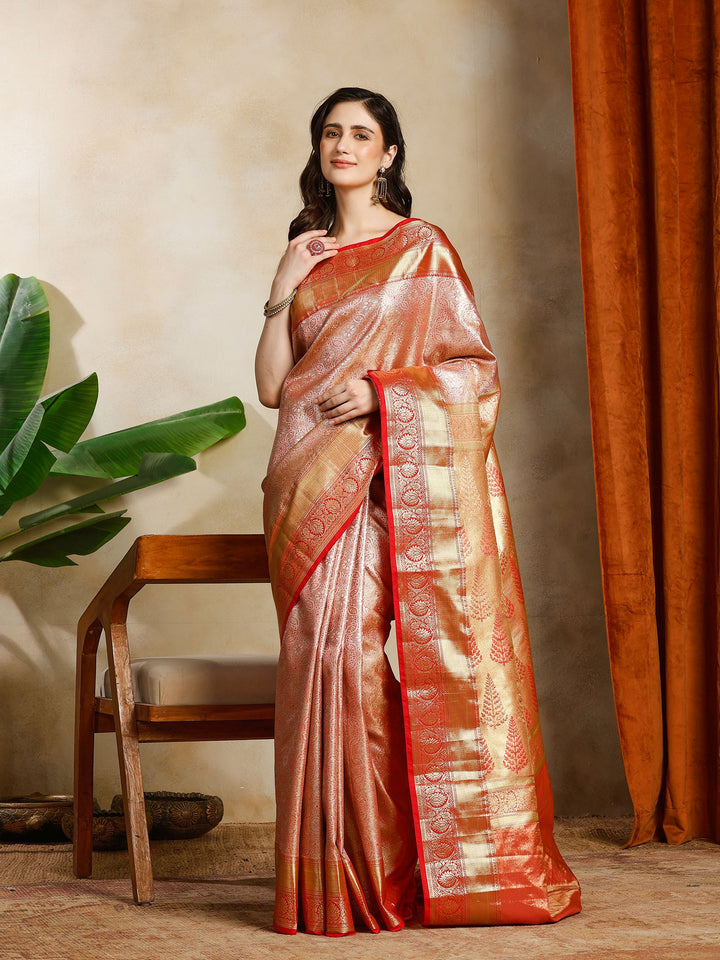Pink Kalamkari Woven Design Art Silk Saree