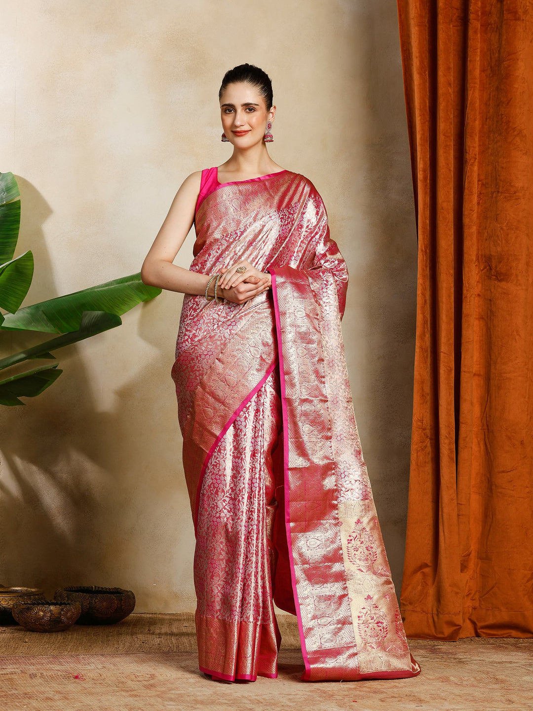 Magenta Kalamkari Woven Design Art Silk Saree