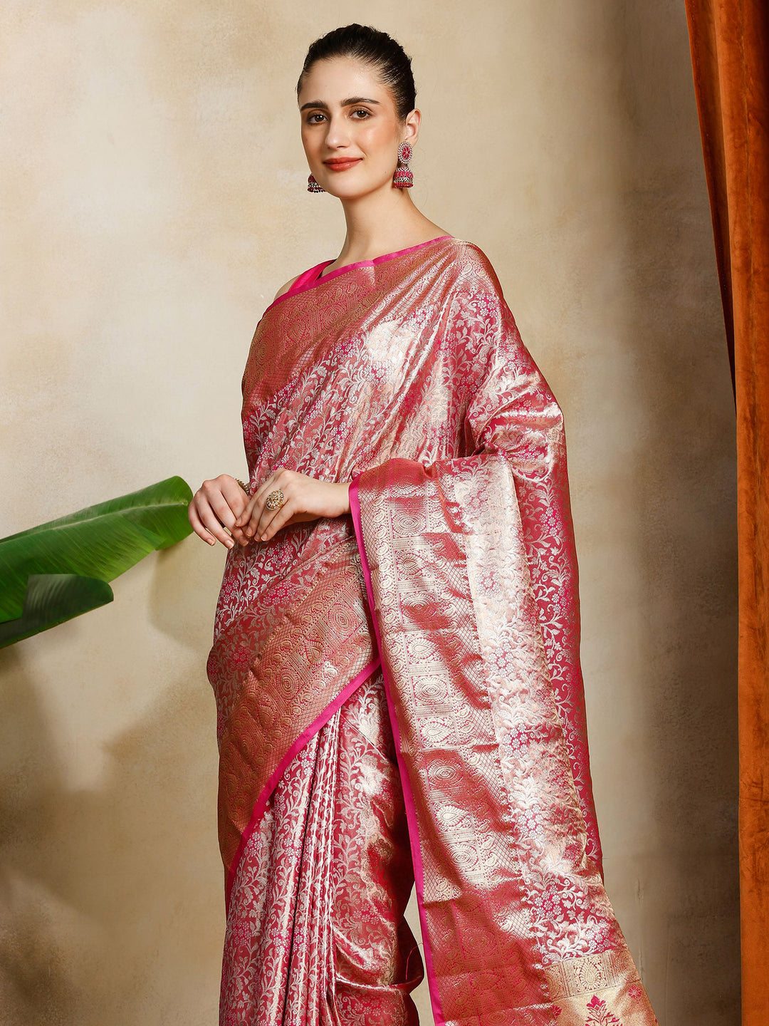 Magenta Kalamkari Woven Design Art Silk Saree