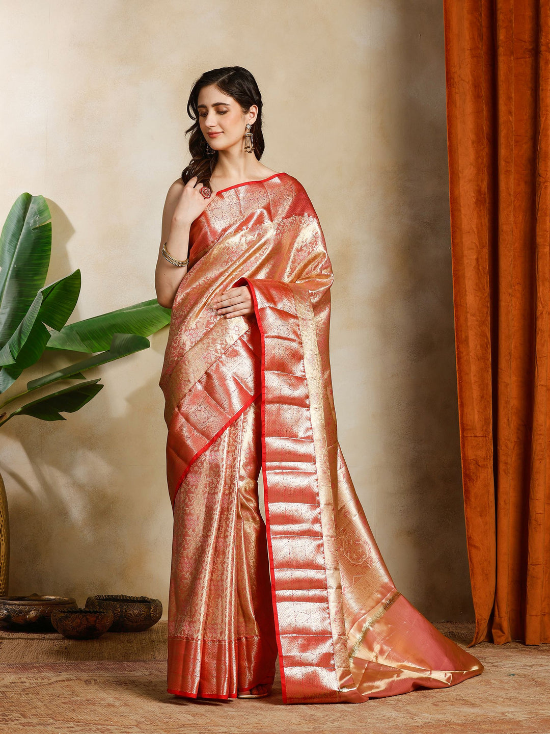 Pink Kalamkari Woven Design Art Silk Saree