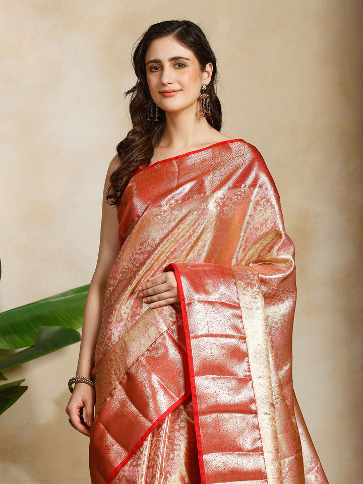 Pink Kalamkari Woven Design Art Silk Saree