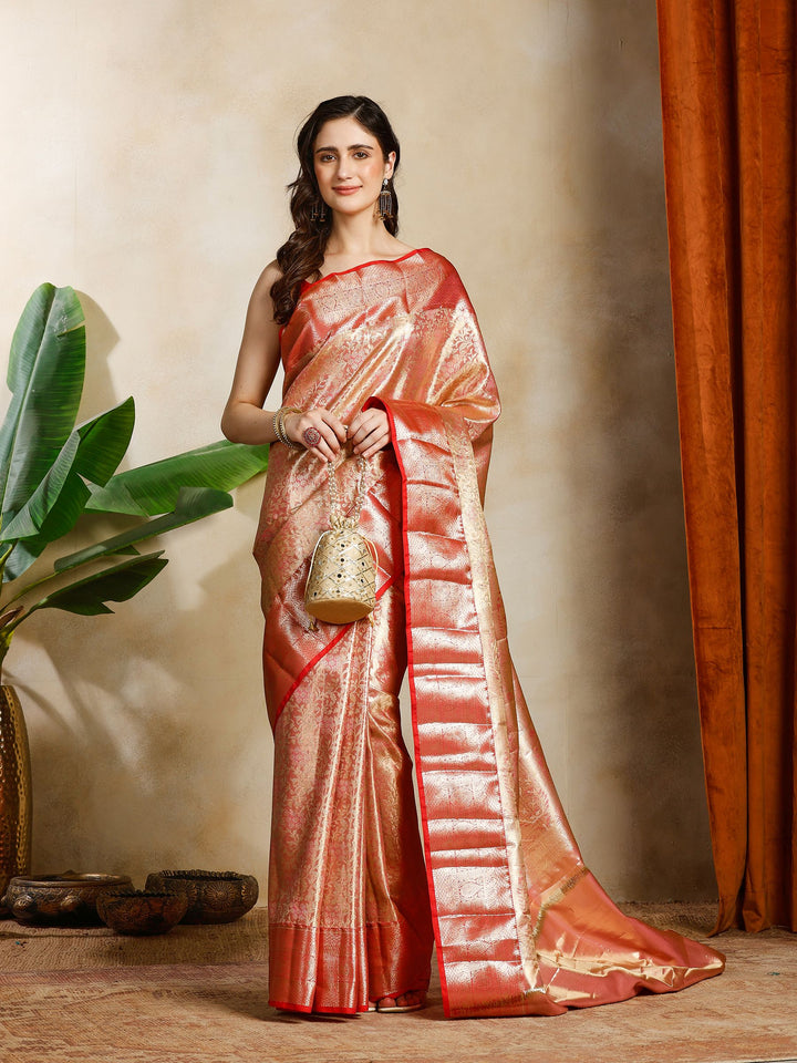 Pink Kalamkari Woven Design Art Silk Saree