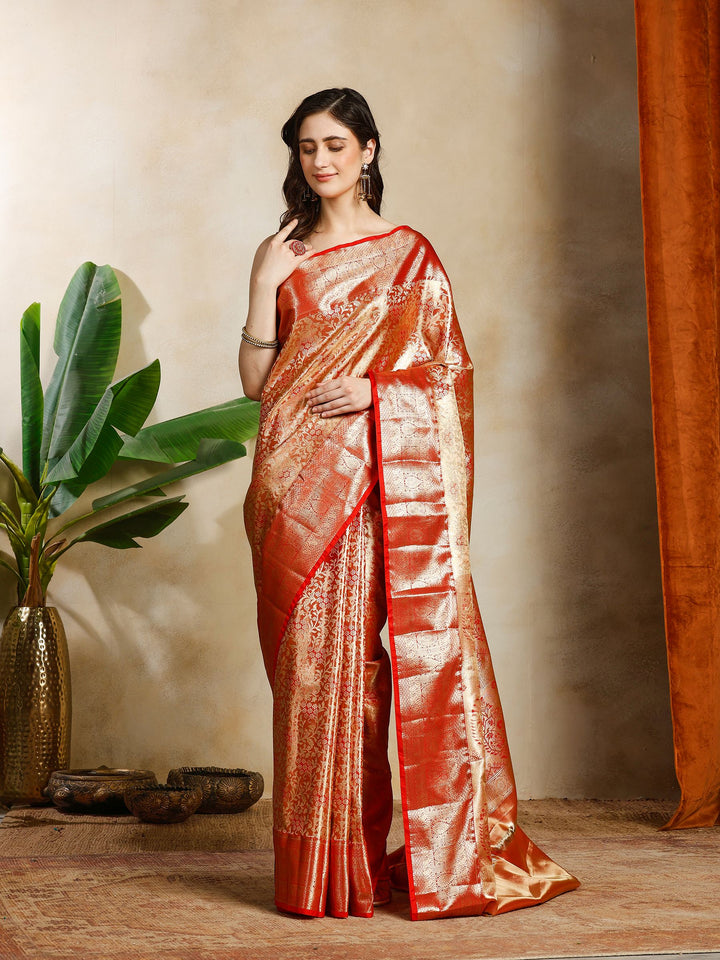 Red Kalamkari Woven Design Art Silk Saree