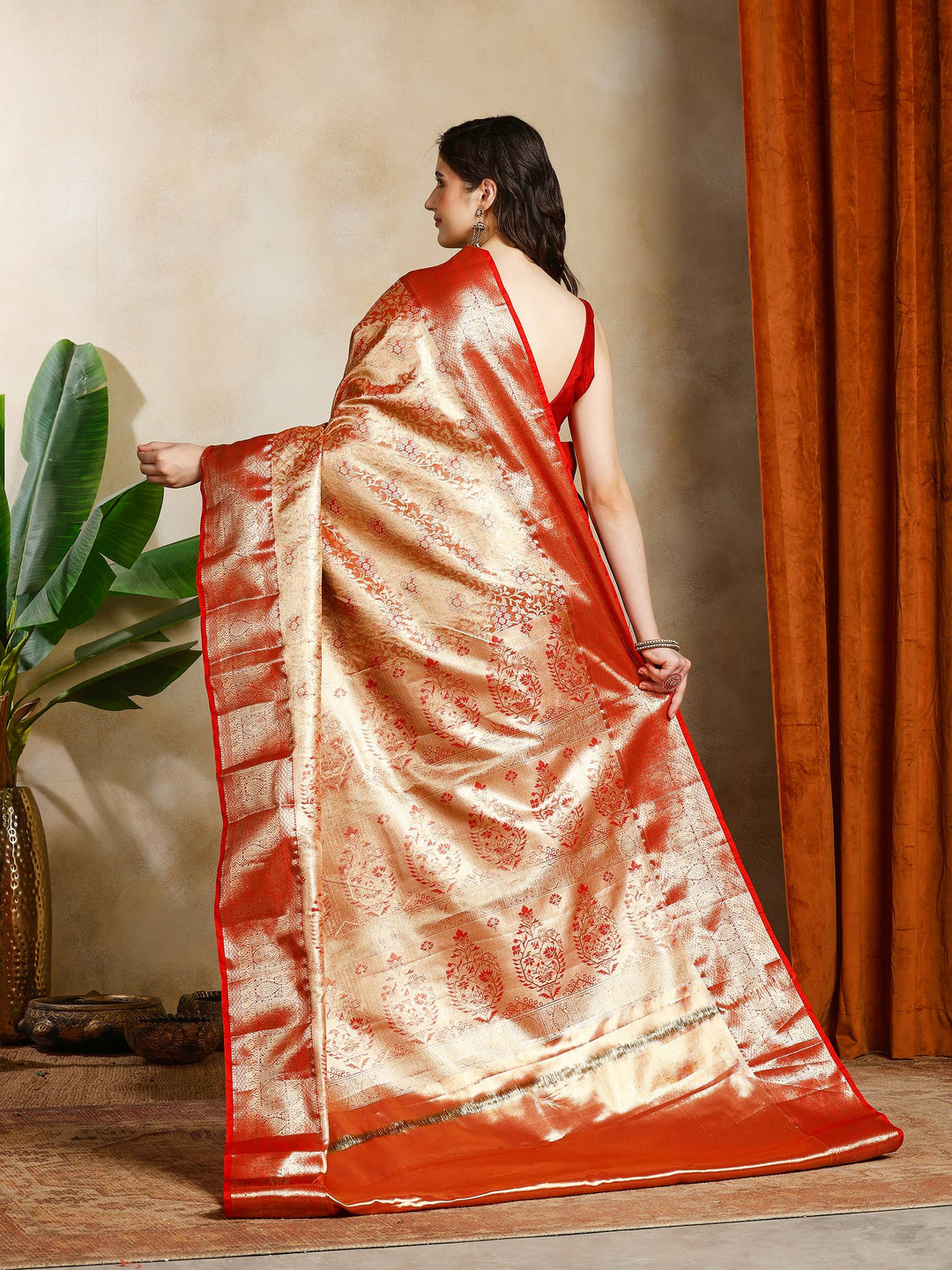 Red Kalamkari Woven Design Art Silk Saree