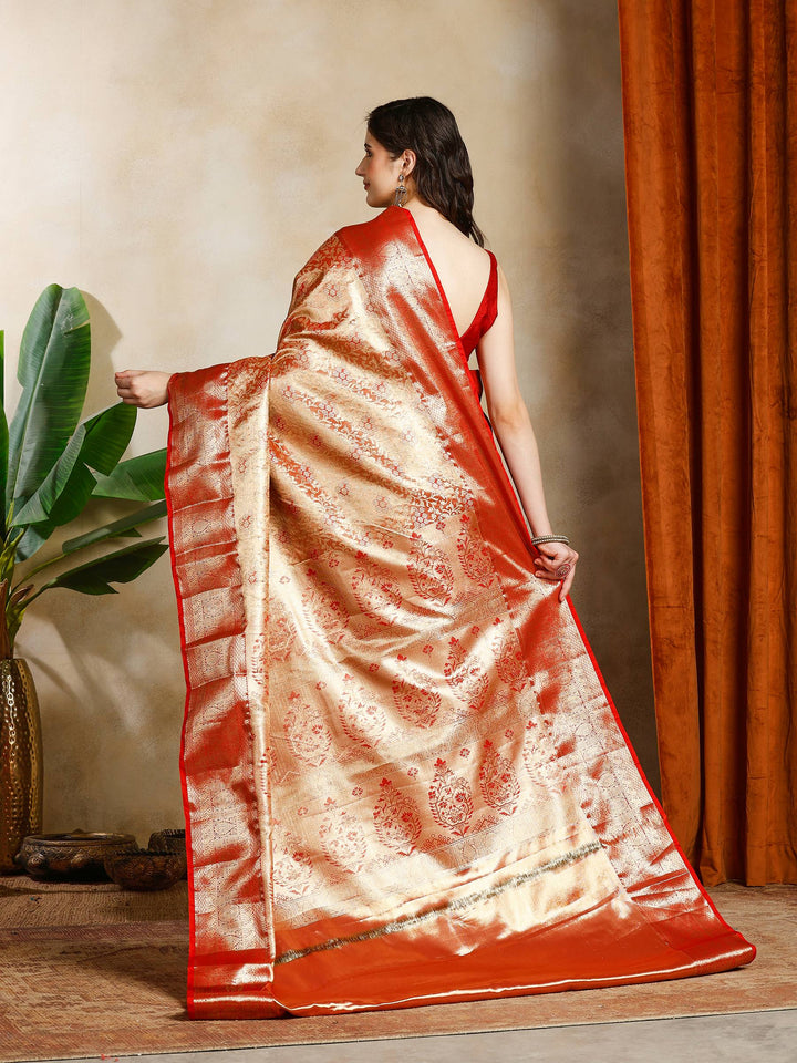 Red Kalamkari Woven Design Art Silk Saree