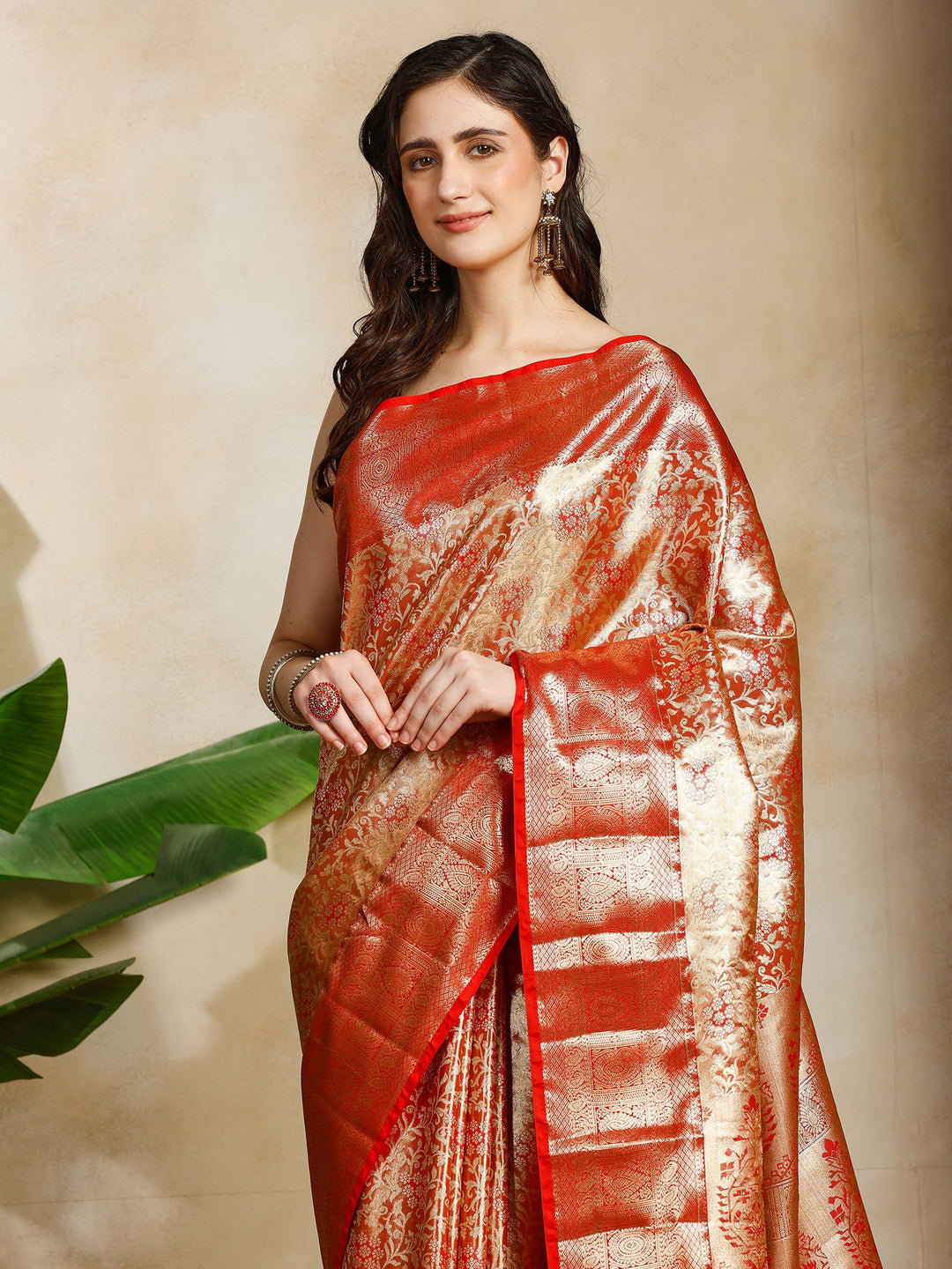 Red Kalamkari Woven Design Art Silk Saree