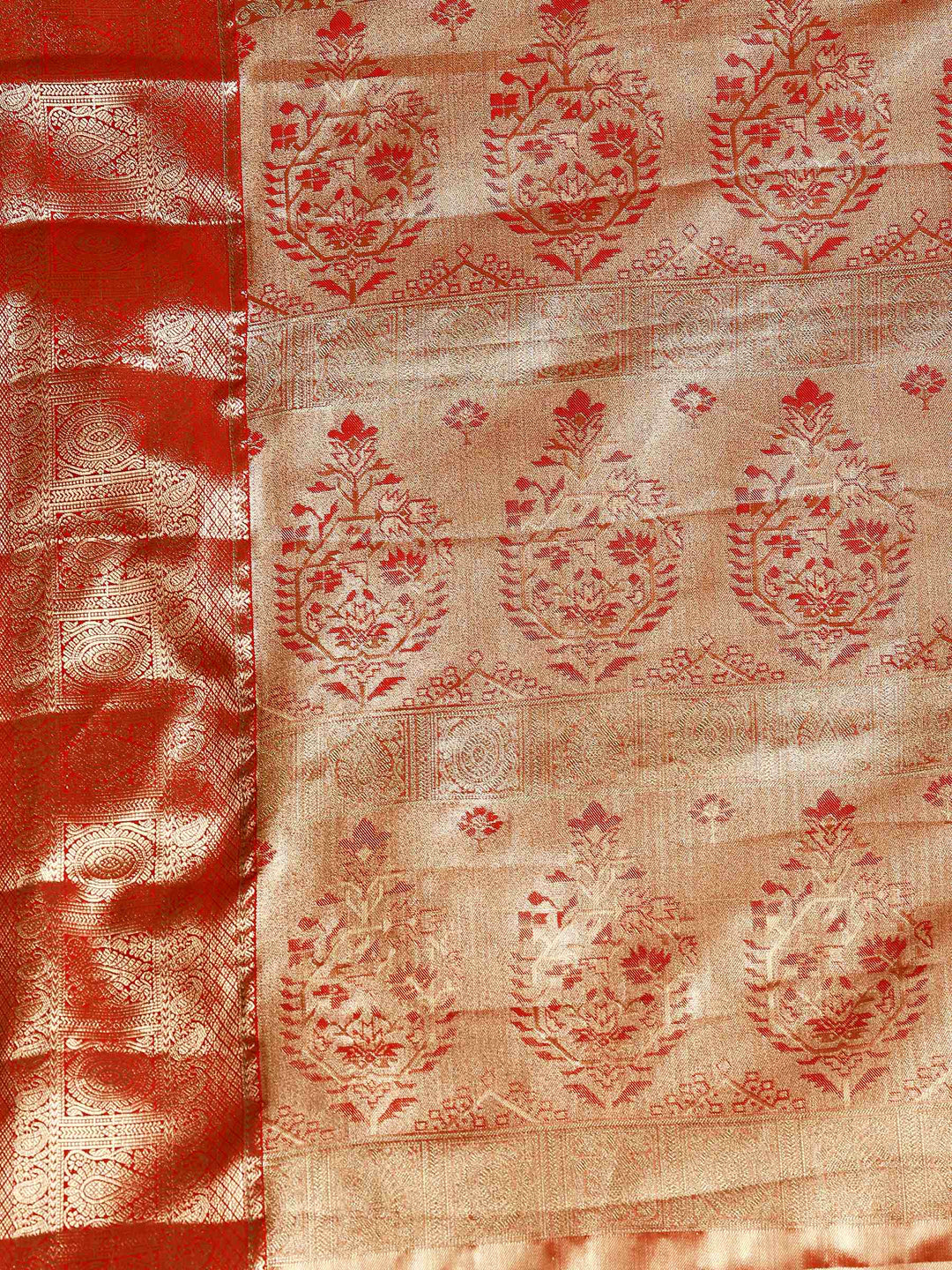 Red Kalamkari Woven Design Art Silk Saree