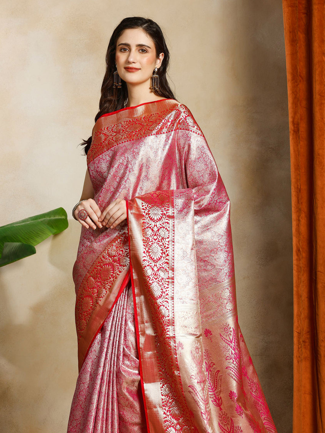Pink Kalamkari Woven Design Art Silk Saree