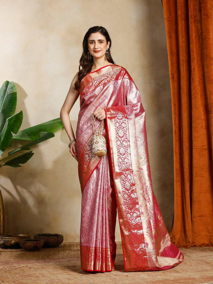 Pink Kalamkari Woven Design Art Silk Saree